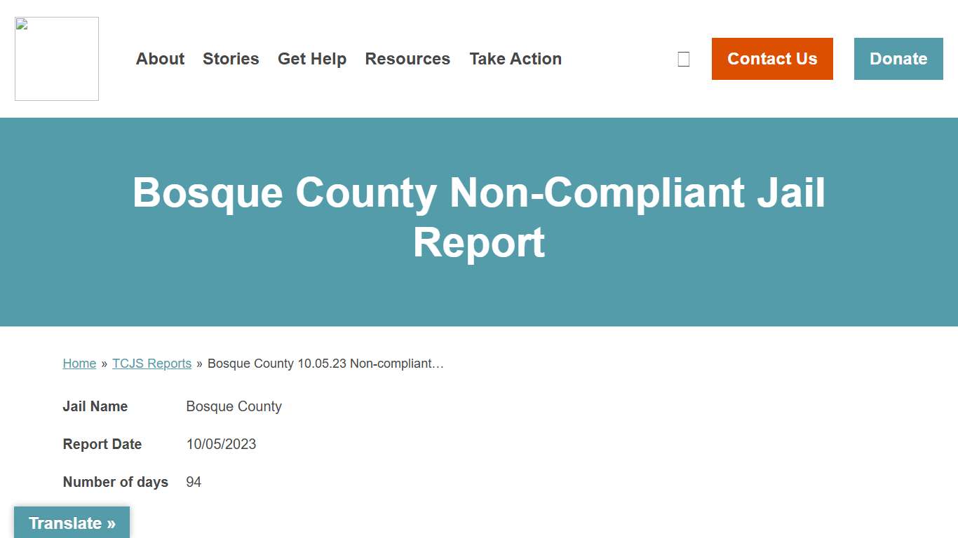 Bosque County 10.05.23 Non-compliant Jail Report - Texas Jail Project - Texas Jail Project