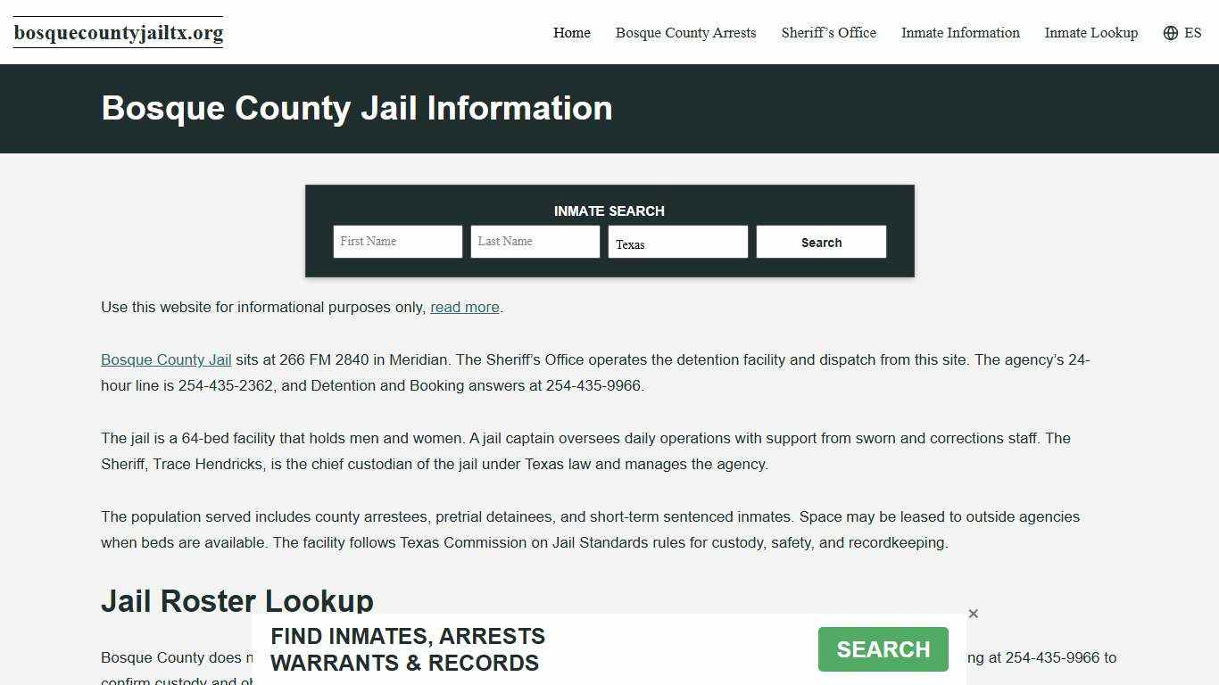 Bosque County, TX Jail Roster, Inmate Info