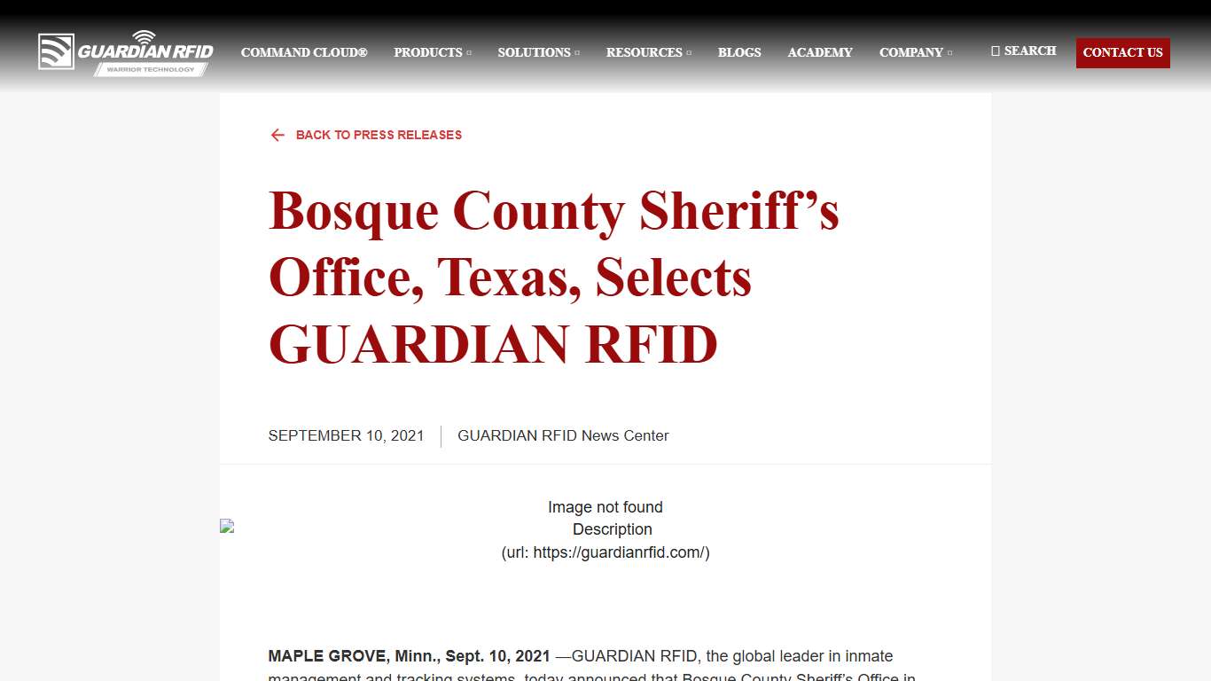 Bosque County Sheriff’s Office, Texas, Selects GUARDIAN RFID | GUARDIAN RFID