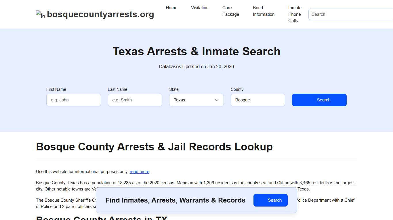 Bosque County, TX Arrests, Warrants, Police Records Search